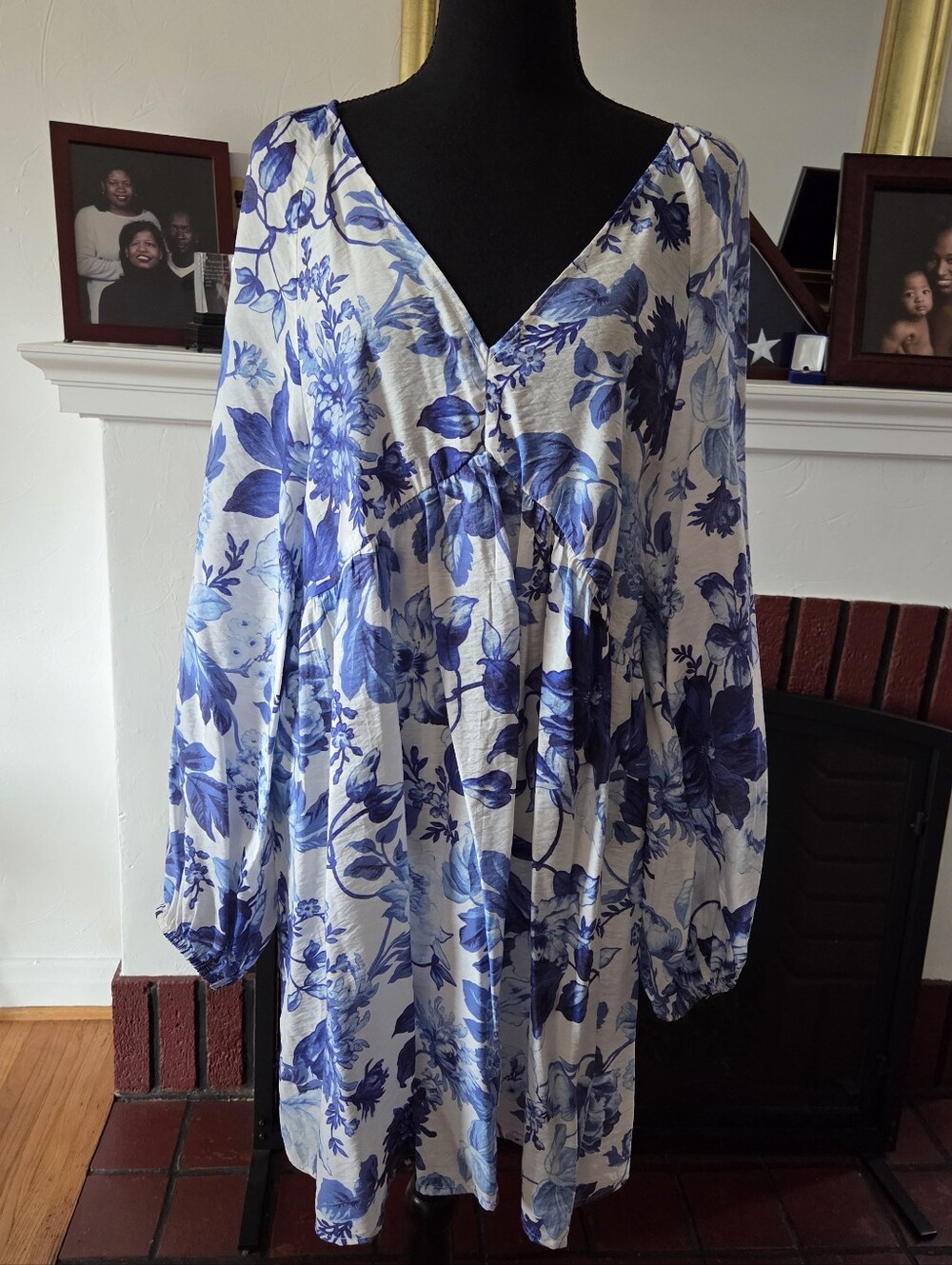 H&M Blue & White Floral A-Line Dress, NWOT